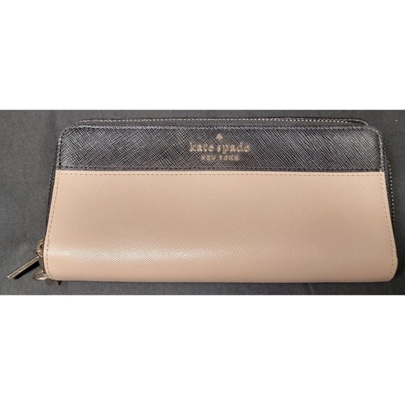 kate spade Handbags - Kate Spade Madison Leather Large Slim Bifold Wallet Warm Beige/Black